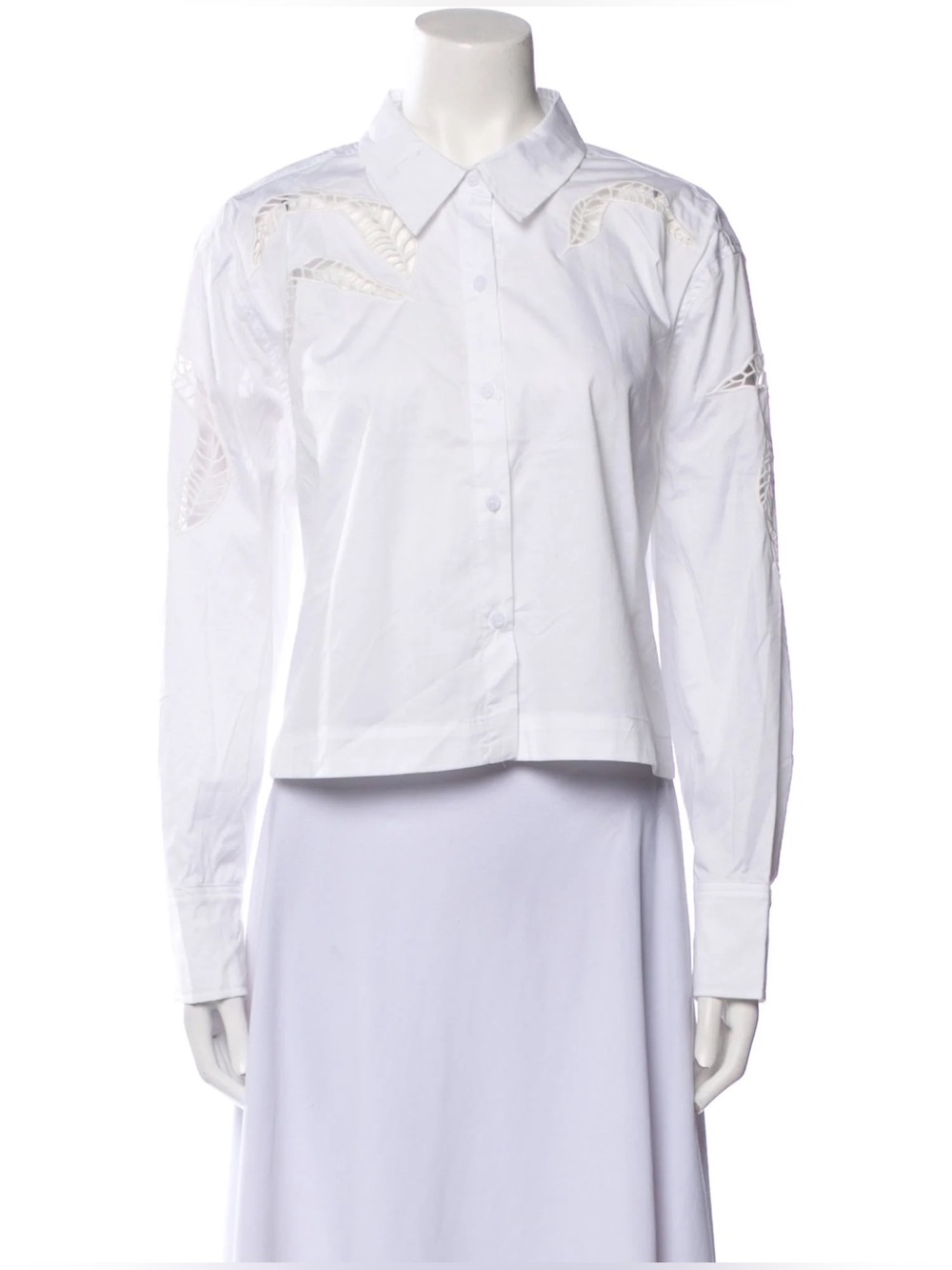 Christian Lacroix Cropped White Button-down w Embroidered Detail S